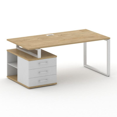 Шифт Стол руководителя с опорной тумбой , левый SK.SRT-180.P (L) Тиквуд Светлый/Белый Бриллиант/Мета