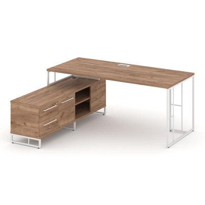 Rift Direct Стол руководителя на опорной тумбой RF.SRT-24 (L) Дуб Табак/Металл Белый/Белый Ручки 158