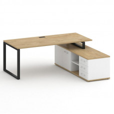 Стол руководителя с опорной греденцией, правый Шифт 2000*1800*753 SK.SRG-200.P (R) Тиквуд Светлый/Белый Бриллиант/Металл Черный