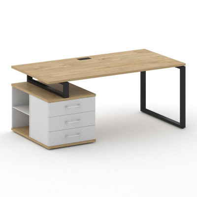 Шифт Стол руководителя с опорной тумбой , левый SK.SRT-180.P (L) Тиквуд Светлый/Белый Бриллиант/Мета