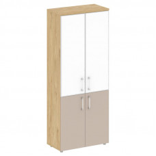 Шкаф офисный высокий широкий Шифт 800*420*1977 SK.ST-1.2R white Тиквуд Светлый/Капучино/Стекло White