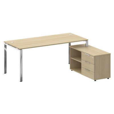 Metal System Direct Стол руковод. с тумбой БГ.СРТ-5.8 (R) Акация Лорка/Нержавеющая Сталь 1900*1620*7