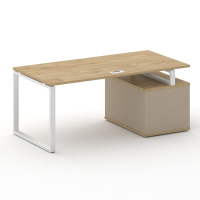 Шифт Стол руководителя с опорной тумбой , левый SK.SRT-180.P (L) Тиквуд Светлый/Капучино/Металл Белы