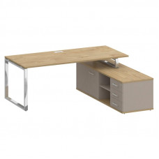 Стол руководителя с опорной греденцией, правый Шифт 2000*1800*753 SK.SRG-200 (R) Тиквуд Светлый/Капучино