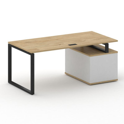 Шифт Стол руководителя с опорной тумбой , левый SK.SRT-180.P (L) Тиквуд Светлый/Белый Бриллиант/Мета