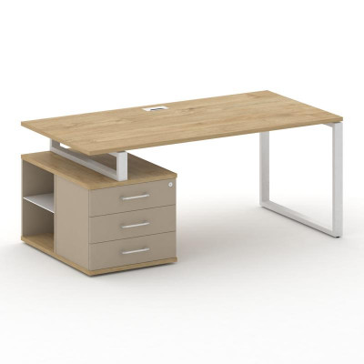 Шифт Стол руководителя с опорной тумбой , левый SK.SRT-180.P (L) Тиквуд Светлый/Капучино/Металл Белы