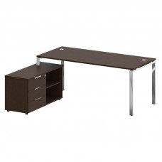 Metal System Direct Стол руковод. с тумбой БГ.СРТ-5.8 (L) Венге Цаво/Нержавеющая Сталь 1900*1620*750