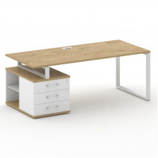 Стол руководителя с опорной тумбой , левый Шифт 2000*904*753 SK.SRT-200.P (L) Тиквуд Светлый/Белый Бриллиант/Металл Белый