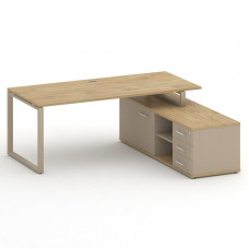 Стол руководителя с опорной греденцией, правый Шифт 2000*1800*753 SK.SRG-200.P (R) Тиквуд Светлый/Капучино/Металл Капучино