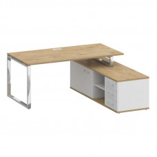 Стол руководителя с опорной греденцией, правый Шифт 1800*1800*753 SK.SRG-180 (R) Тиквуд Светлый/Белый Бриллиант