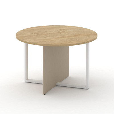 Шифт Стол переговорный, круглый SK.SP-KR-120.P Тиквуд Светлый/Капучино/Металл Белый 1200*1200*753