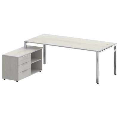 Metal System Direct Стол руковод. с тумбой БГ.СРТ-6.9 (L) Дуб Наварра/Нержавеющая Сталь 2100*1720*75