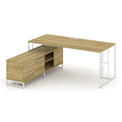 Rift Direct Стол руководителя на опорной тумбой RF.SRT-24 (L) Дуб Винченцо/Металл Белый/Белый Ручки