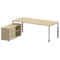 Metal System Direct Стол руковод. с тумбой БГ.СРТ-6.9 (L) Акация Лорка/Нержавеющая Сталь 2100*1720*7