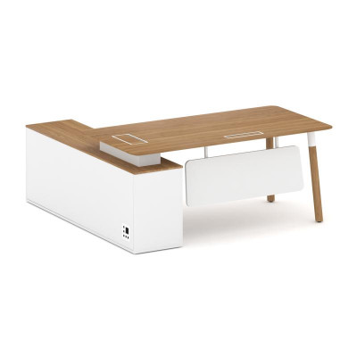 Fresco Стол руководителя FR.SR-18 (R) Дуб Светлый/Белый Бриллиант UM/Металл Белый/Нерж. Сталь 1800*1