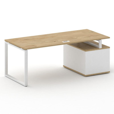 Шифт Стол руководителя с опорной тумбой , левый SK.SRT-200.P (L) Тиквуд Светлый/Белый Бриллиант/Мета