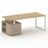 Шифт Стол руководителя с опорной тумбой , левый SK.SRT-200.P (L) Тиквуд Светлый/Капучино/Металл Белы