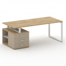 Стол руководителя с опорной тумбой , левый Шифт 2000*904*753 SK.SRT-200.P (L) Тиквуд Светлый/Капучино/Металл Белый