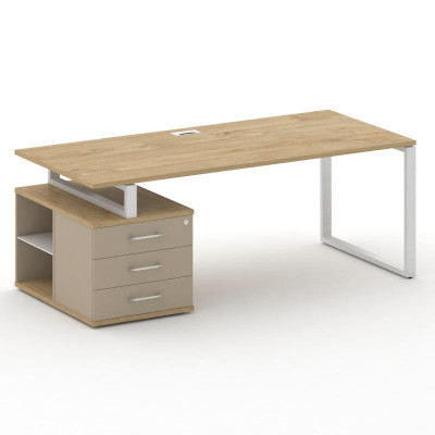 Шифт Стол руководителя с опорной тумбой , левый SK.SRT-200.P (L) Тиквуд Светлый/Капучино/Металл Белы