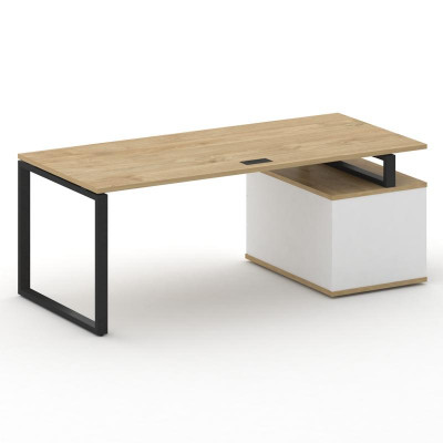 Шифт Стол руководителя с опорной тумбой , левый SK.SRT-200.P (L) Тиквуд Светлый/Белый Бриллиант/Мета