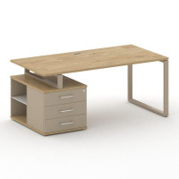 Шифт Стол руководителя с опорной тумбой , левый SK.SRT-180.P (L) Тиквуд Светлый/Капучино/Металл Капу