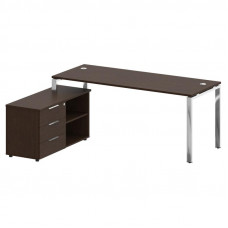 Metal System Direct Стол руковод. с тумбой БГ.СРТ-5.7 (L) Венге Цаво/Нержавеющая Сталь 1900*1520*750