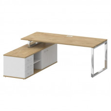 Стол руководителя с опорной греденцией, левый Шифт 2000*1800*753 SK.SRG-200 (L) Тиквуд Светлый/Белый Бриллиант