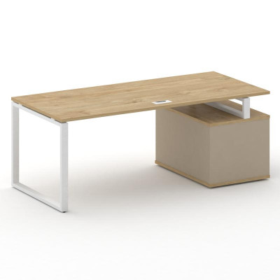 Шифт Стол руководителя с опорной тумбой , левый SK.SRT-200.P (L) Тиквуд Светлый/Капучино/Металл Белы