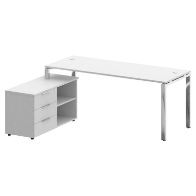 Metal System Direct Стол руковод. с тумбой БГ.СРТ-5.7 (L) Белый/Нержавеющая Сталь 1900*1520*750