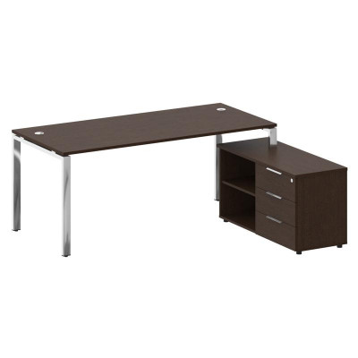 Metal System Direct Стол руковод. с тумбой БГ.СРТ-5.8 (R) Венге Цаво/Нержавеющая Сталь 1900*1620*750