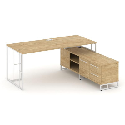 Rift Direct Стол руководителя на опорной тумбой RF.SRT-24 (R) Тиквуд Светлый/Металл Белый/Белый Ручк