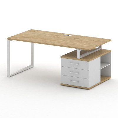 Шифт Стол руководителя с опорной тумбой , правый SK.SRT-180.P (R) Тиквуд Светлый/Белый Бриллиант/Мет