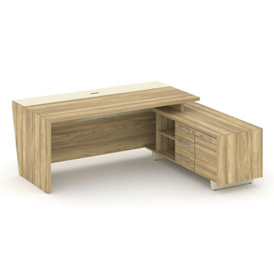 Corner Стол руководителя с тумбой COR.SRT-20 (R) Гикори Песочный/Ваниль/Металл Ваниль 2000*1800*750