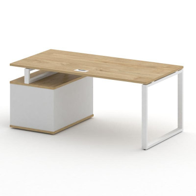 Шифт Стол руководителя с опорной тумбой , правый SK.SRT-180.P (R) Тиквуд Светлый/Белый Бриллиант/Мет