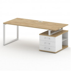 Стол руководителя с опорной тумбой , правый Шифт 2000*904*753 SK.SRT-200.P (R) Тиквуд Светлый/Белый Бриллиант/Металл Белый