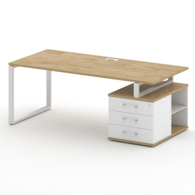 Шифт Стол руководителя с опорной тумбой , правый SK.SRT-200.P (R) Тиквуд Светлый/Белый Бриллиант/Мет