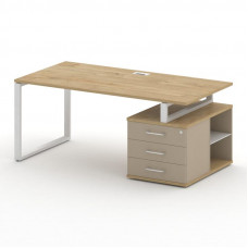 Стол руководителя с опорной тумбой , правый Шифт 1800*904*753 SK.SRT-180.P (R) Тиквуд Светлый/Капучино/Металл Белый