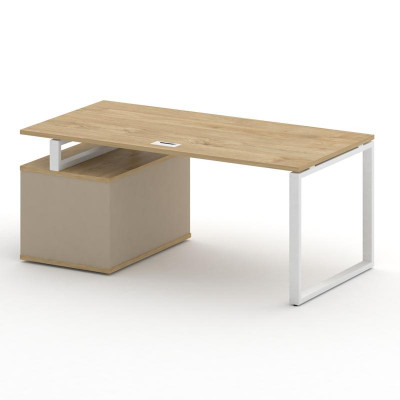 Шифт Стол руководителя с опорной тумбой , правый SK.SRT-180.P (R) Тиквуд Светлый/Капучино/Металл Бел
