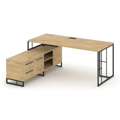 Rift Direct Стол руководителя на опорной тумбой RF.SRT-24 (L) Тиквуд Светлый/Металл Черный/Черный Ру