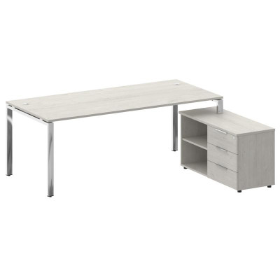 Metal System Direct Стол руковод. с тумбой БГ.СРТ-6.9 (R) Дуб Наварра/Нержавеющая Сталь 2100*1720*75