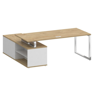 Шифт Стол руководителя с опорной греденцией, правый SK.SRG-200 (R) Тиквуд Светлый/Белый Бриллиант 20