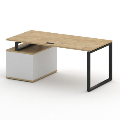 Шифт Стол руководителя с опорной тумбой , правый SK.SRT-180.P (R) Тиквуд Светлый/Белый Бриллиант/Мет