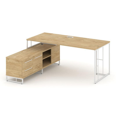 Rift Direct Стол руководителя на опорной тумбой RF.SRT-25 (L) Тиквуд Светлый/Металл Белый/Белый Ручк