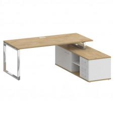 Стол руководителя с опорной греденцией, правый Шифт 2000*1800*753 SK.SRG-200 (R) Тиквуд Светлый/Белый Бриллиант