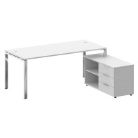 Metal System Direct Стол руковод. с тумбой БГ.СРТ-5.8 (R) Белый/Нержавеющая Сталь 1900*1620*750