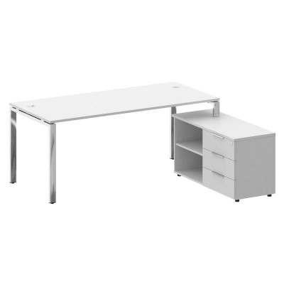 Metal System Direct Стол руковод. с тумбой БГ.СРТ-5.8 (R) Белый/Нержавеющая Сталь 1900*1620*750