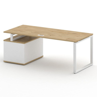 Шифт Стол руководителя с опорной тумбой , правый SK.SRT-200.P (R) Тиквуд Светлый/Белый Бриллиант/Мет