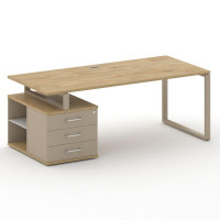 Шифт Стол руководителя с опорной тумбой , левый SK.SRT-200.P (L) Тиквуд Светлый/Капучино/Металл Капу