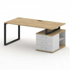 Стол руководителя с опорной тумбой , правый Шифт 1800*904*753 SK.SRT-180.P (R) Тиквуд Светлый/Белый Бриллиант/Металл Черный