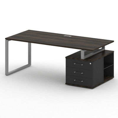 Шифт Стол руководителя с опорной тумбой , правый SK.SRT-200.P (R) Дуб Мали/Антрацит NEW/Металл Серый